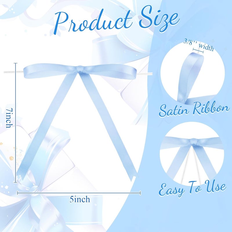 Riceshoot Store Light Blue 50 Pcs Stain Ribbon Bows 5x7 Inch Twist Tie Bows for Gift Wrapping Cake Treat Bags Craft DIY Gift Wedding Baby Shower Birthday Party Decorations - Image 2